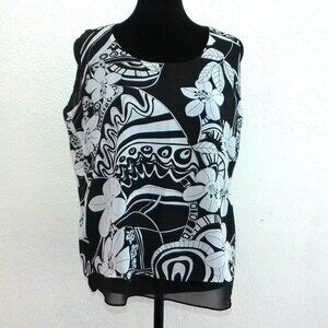 Black/white floral tank top, double layers